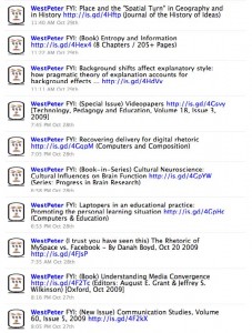 Figure 6: Screen capture of author’s recent Twitter Direct Messages, November 1, 2009