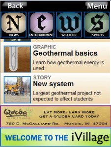 Figure 1: The news interface includes a drop down menu allowing users to navigate various sections of content, including news, entertainment, weather and sports. The drop menu is retractable so users may hide it when viewing content in each section.